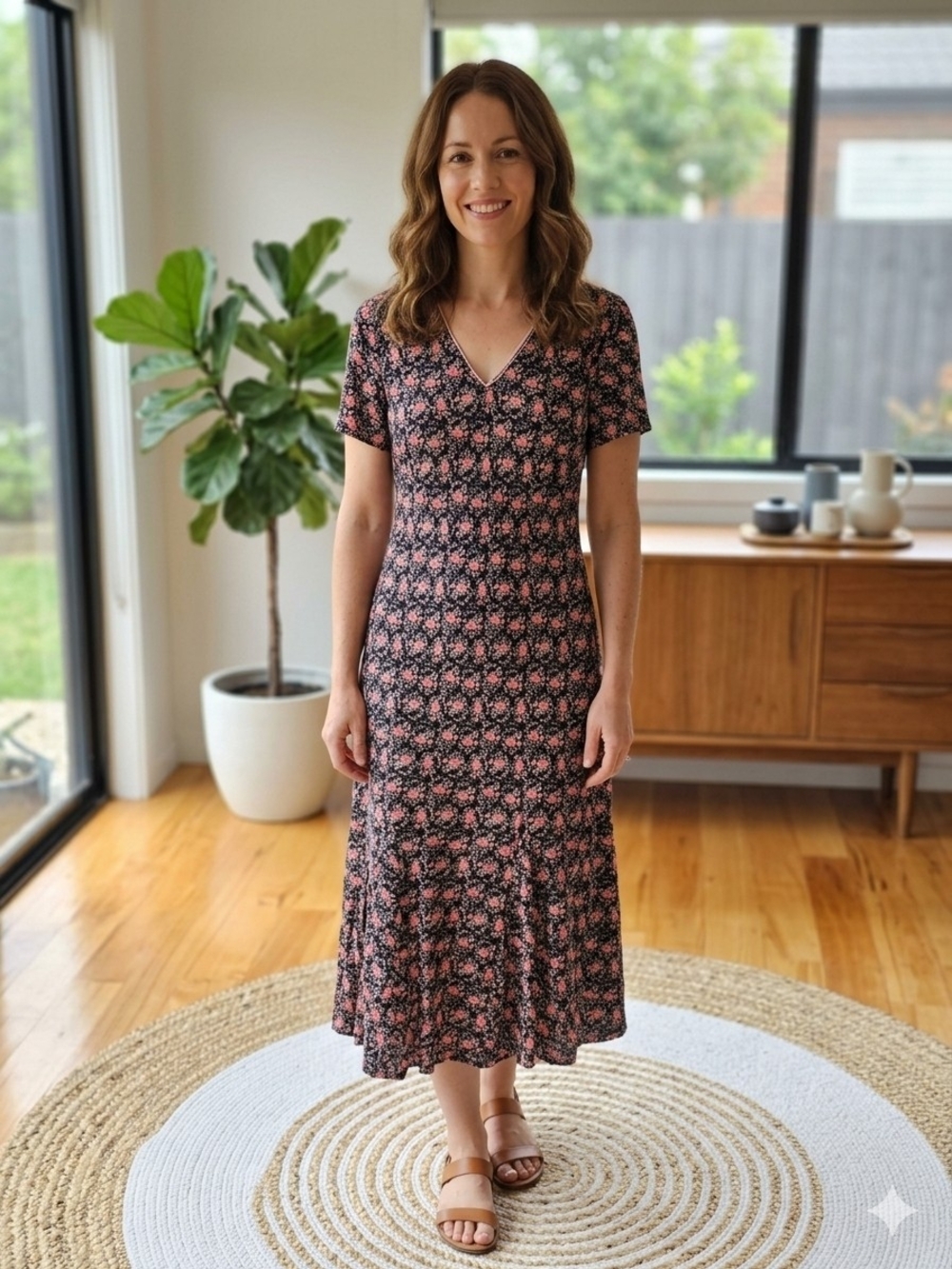 Vintage April Cornell Y2K Floral V-Neck Midi Dress Whimsigoth Cottagecore Boho M